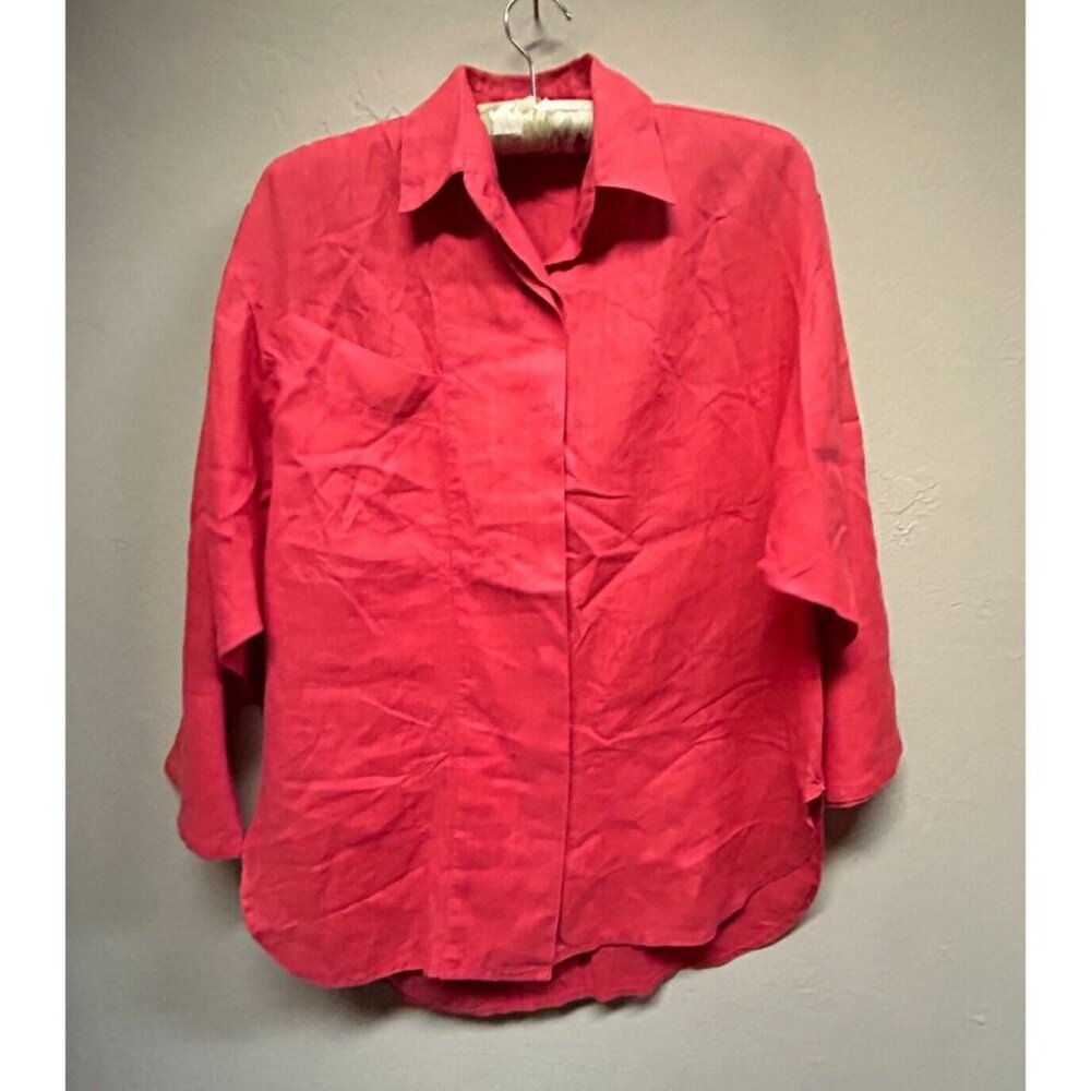 Exclusive for Paraphernalia Womens Button Linen Dolman Sleeve Shirt Sz 8 Orange